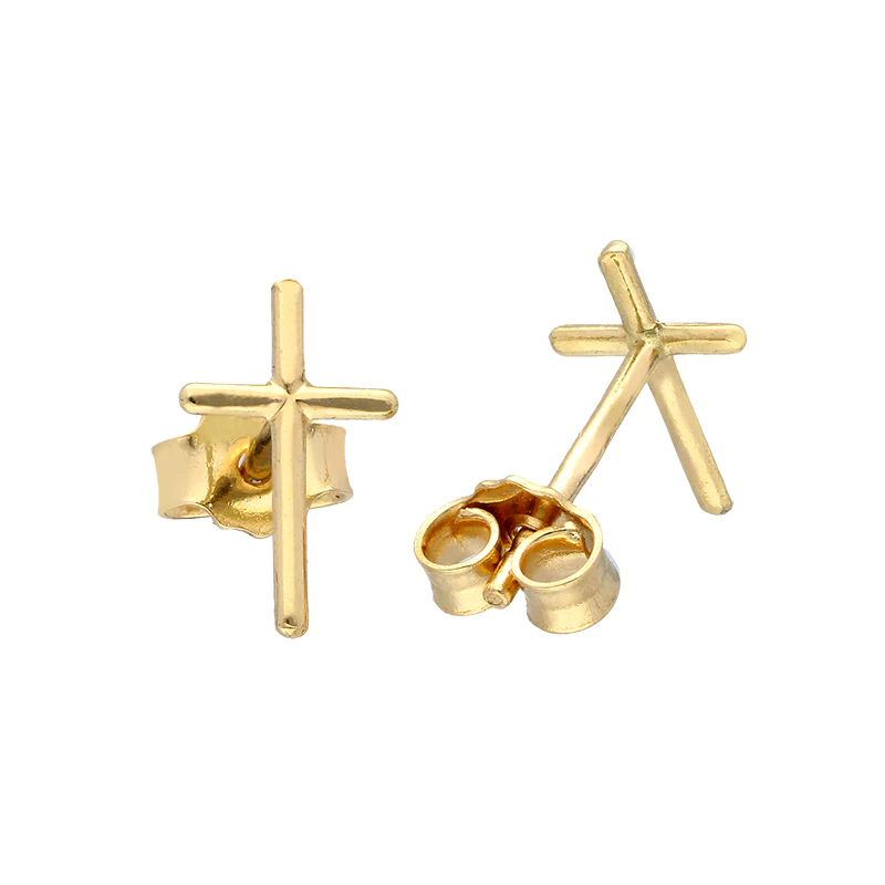 18k Gold Cross Shaped Stud Earrings