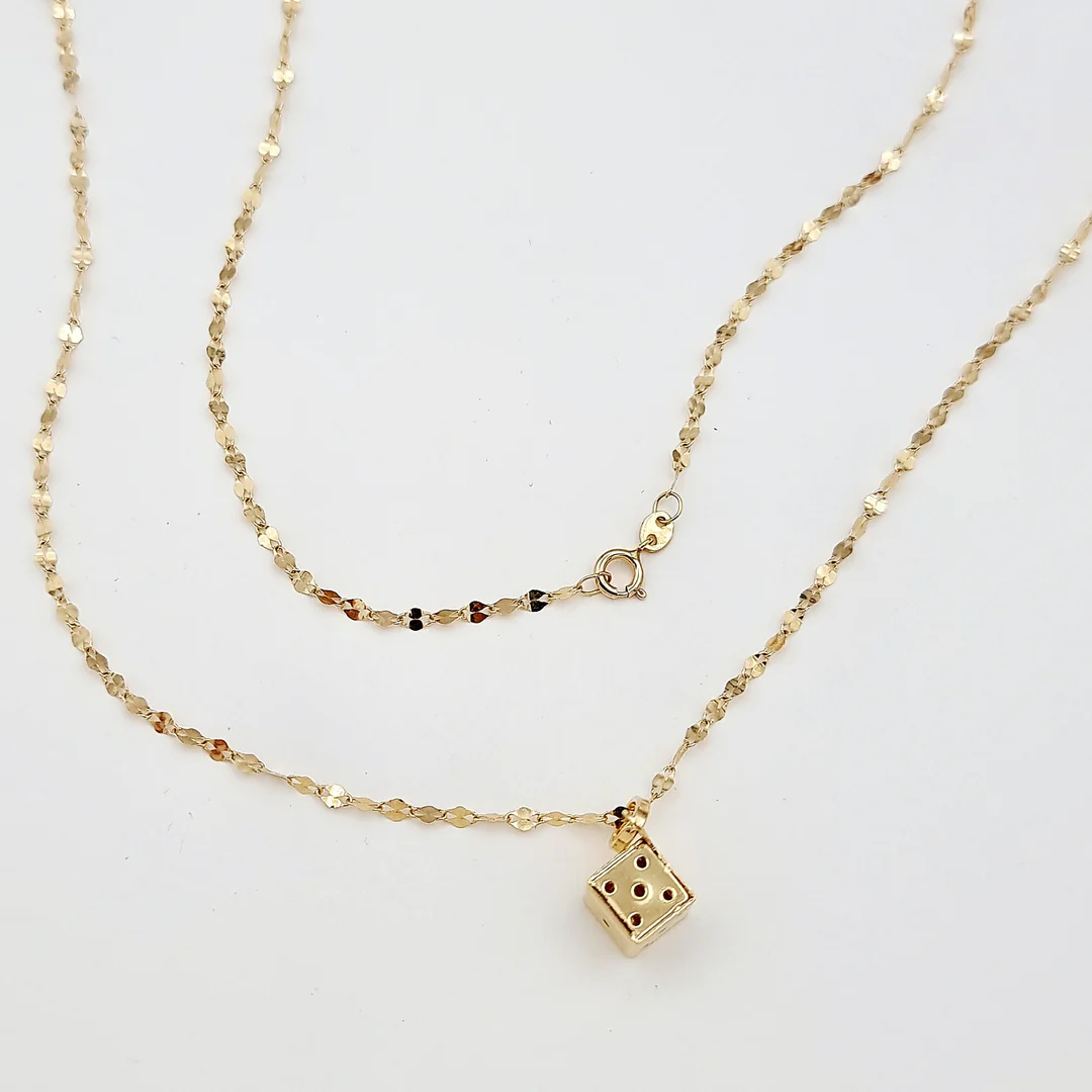 18k Gold Dice Cube Necklace