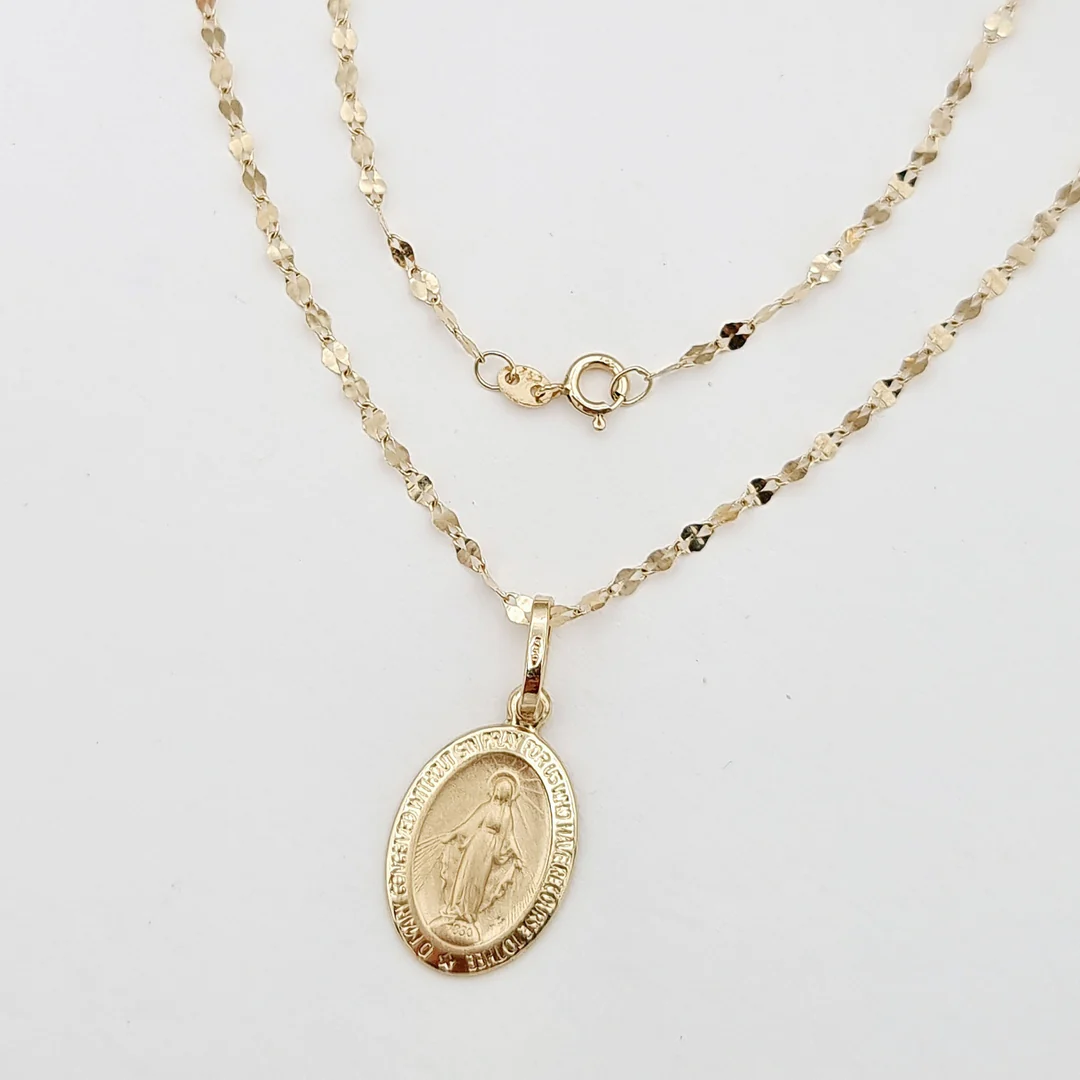 18k Gold Oval Religious Necklace