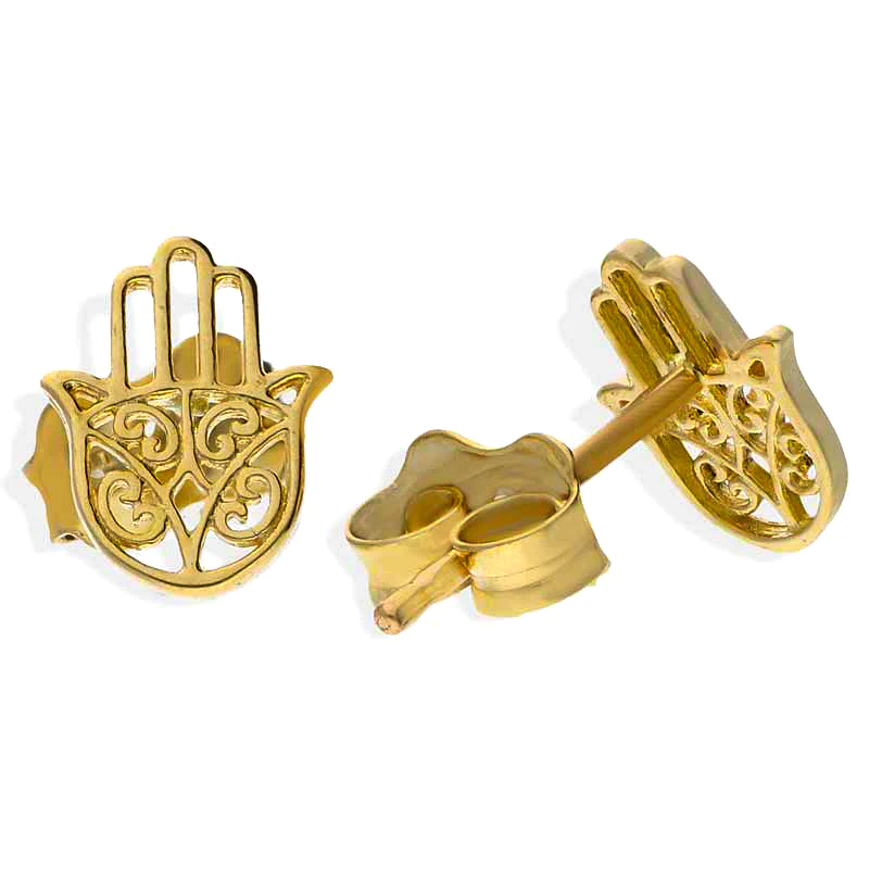 18k Gold Hamsa Hand Stud Earrings