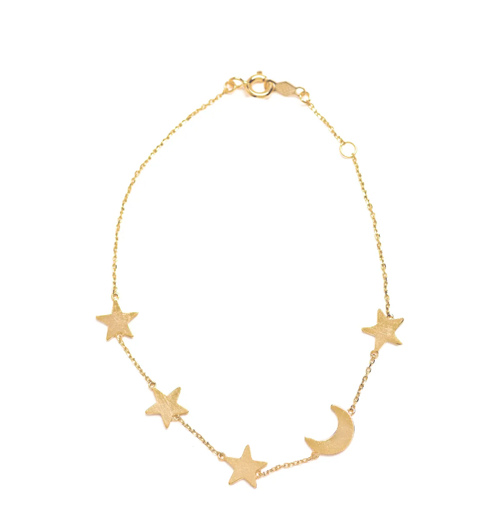 18ct Moon and Stars Chain Bracelet