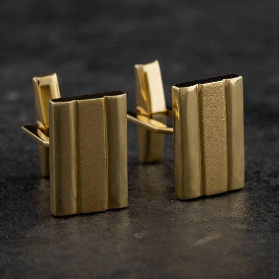 18k Gold oblonged groove Cufflinks