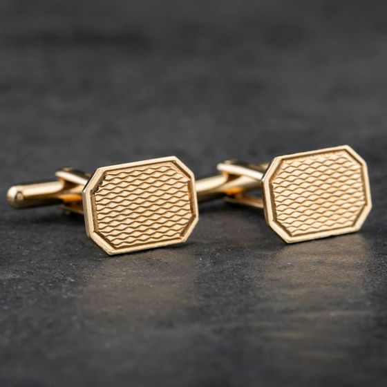 18k Gold Engraved Octagonal Hinged Cufflinks